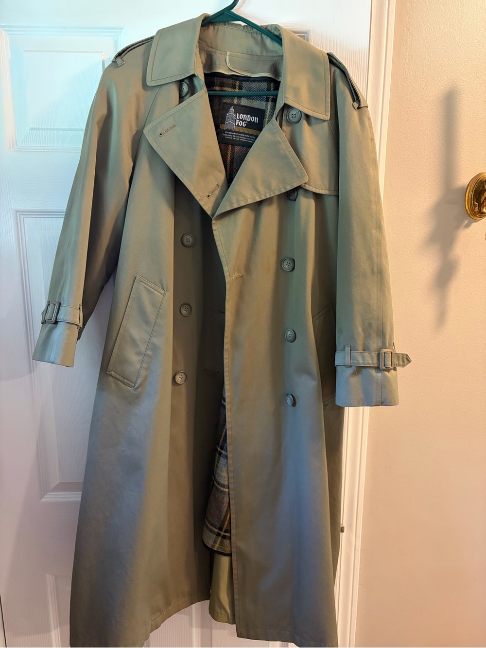 London Fog Olive Green Double-Breasted Trench Coat- 10 petite